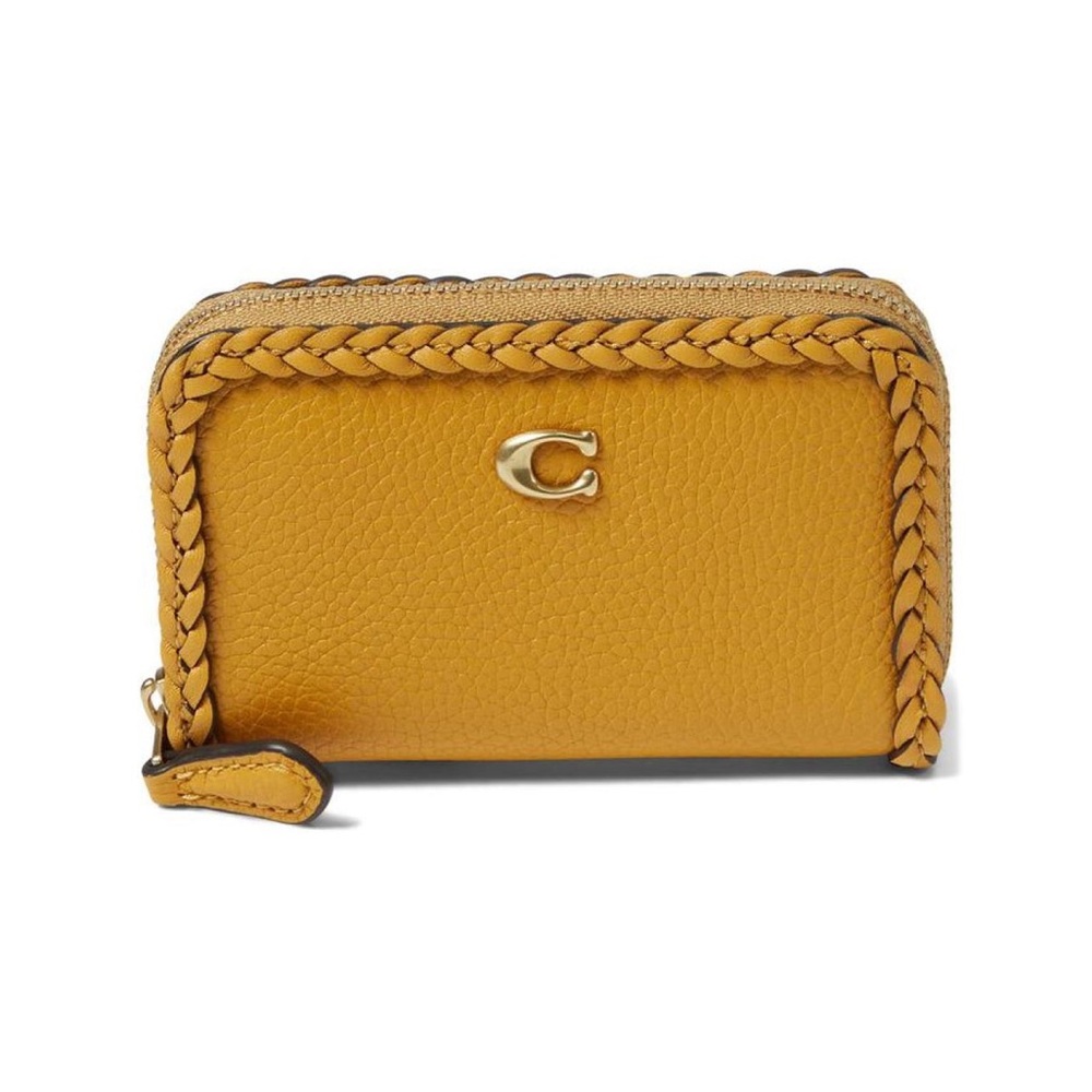 Coach Braided Leather Trim Small Zip Around Card Case